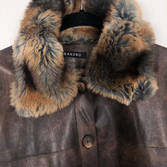 Sandro leather jacket with fur collar - Picture 2 of 2